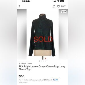 RLX Ralph Lauren Green Camouflage Long Sleeve Top